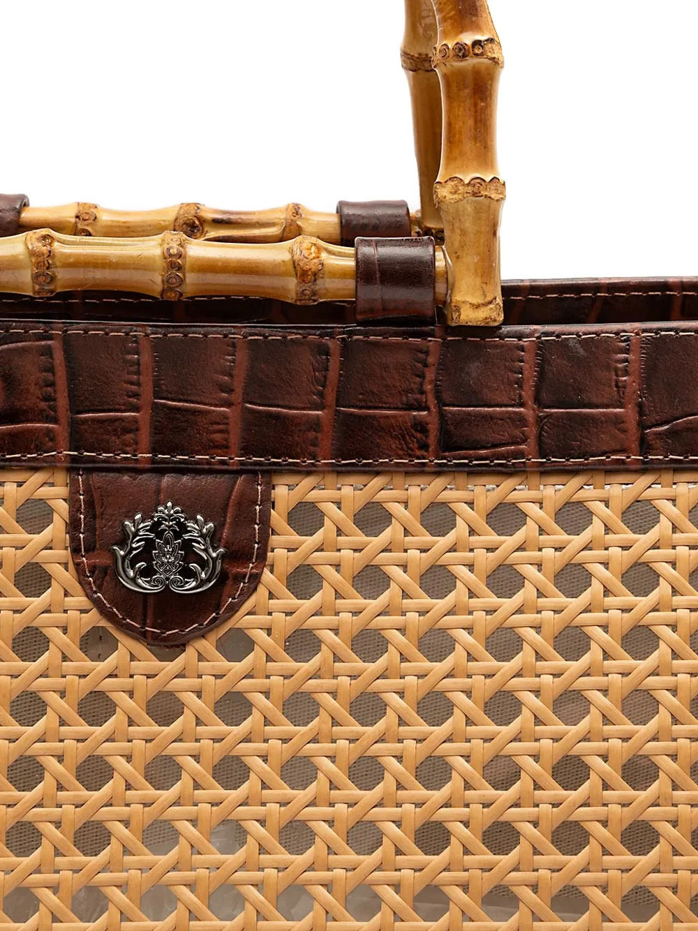 &isla Medium Diana Crocodile-effect Woven Tote Bag In Brown