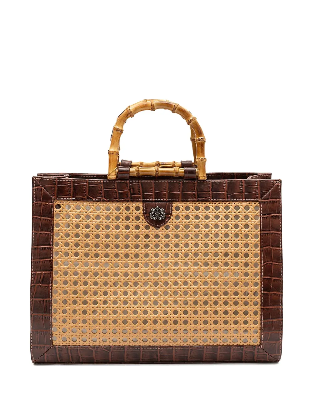 &isla Medium Diana Crocodile-effect Woven Tote Bag In Brown