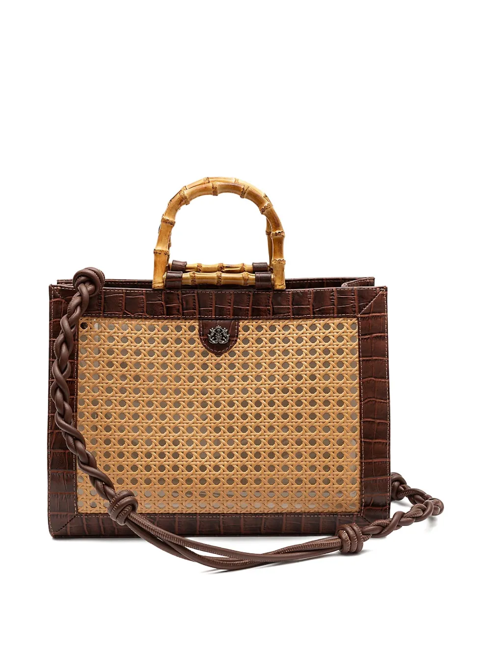 Isla Medium Diana crocodile-effect woven tote bag - Bruin