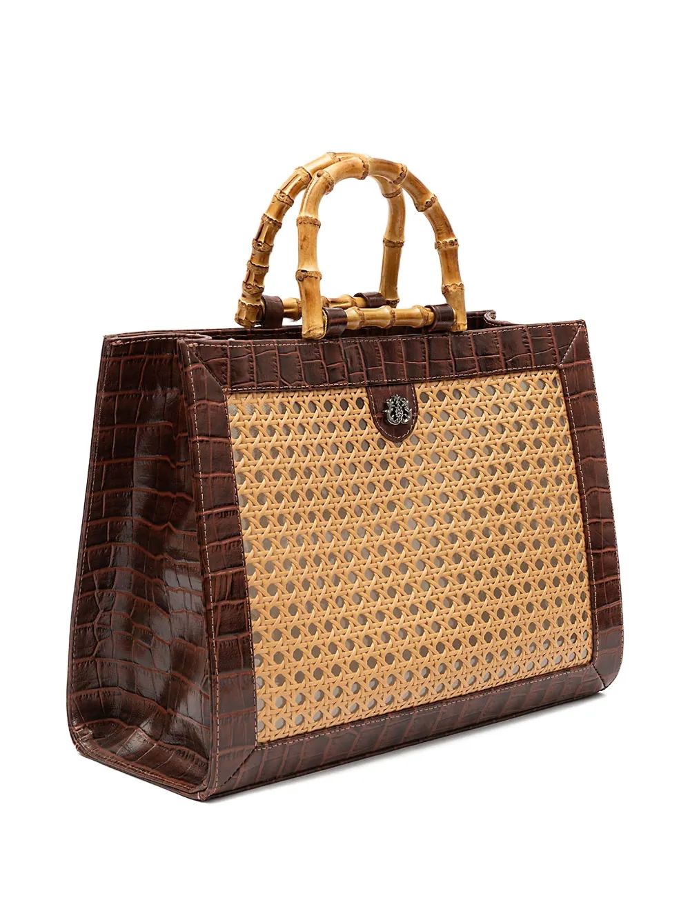 &isla Medium Diana Crocodile-effect Woven Tote Bag In Brown