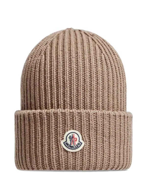 Moncler Ribbed logo-patch Beanie Hat Neutrals FARFETCH PH