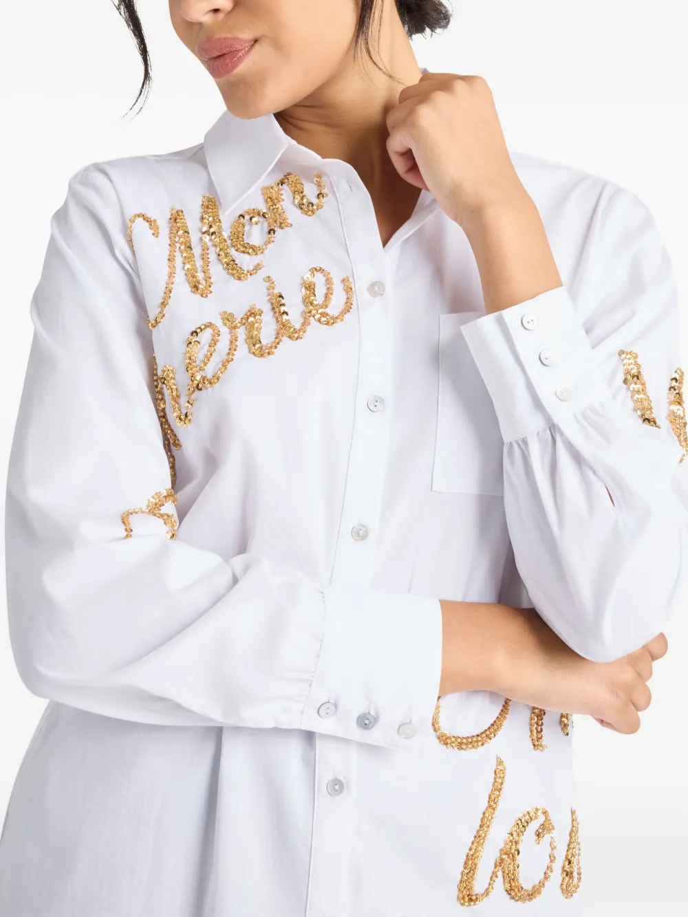 Cinq À Sept Crushed Sequin Loveletter Blanche Button-front Shirt In White