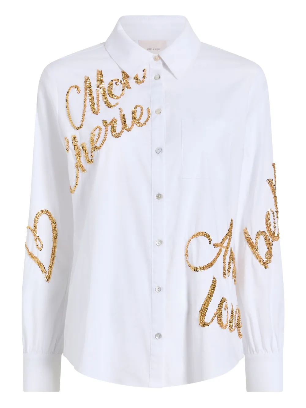 Cinq À Sept Crushed Sequin Loveletter Blanche Button-front Shirt In White