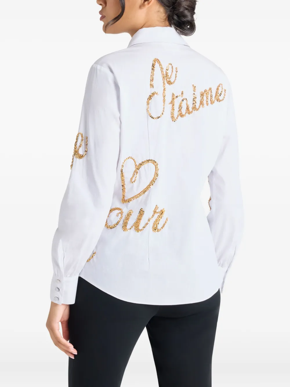 Cinq À Sept Crushed Sequin Loveletter Blanche Button-front Shirt In White