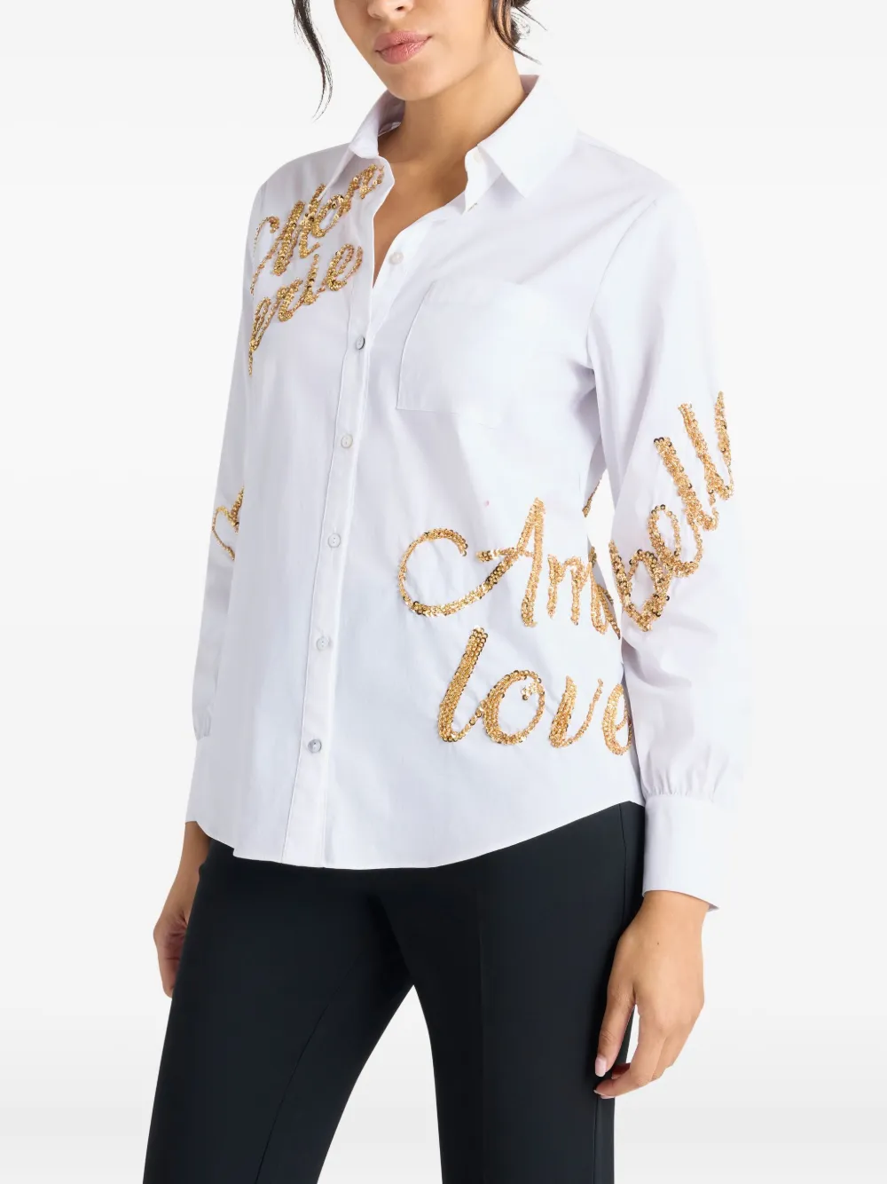 Cinq À Sept Crushed Sequin Loveletter Blanche Button-front Shirt In White