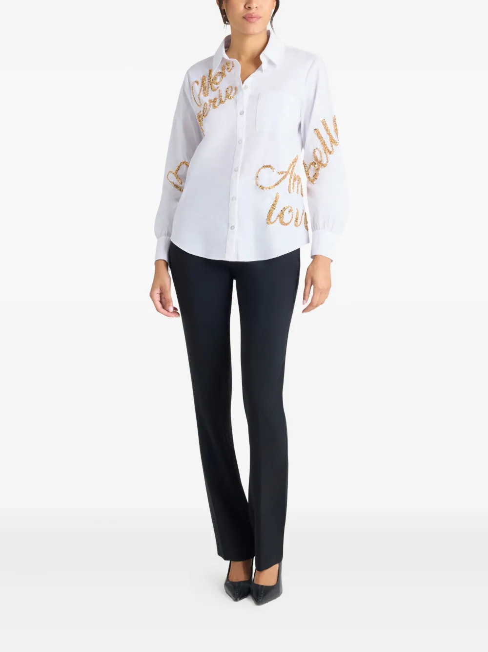 Cinq À Sept Crushed Sequin Loveletter Blanche Button-front Shirt In White