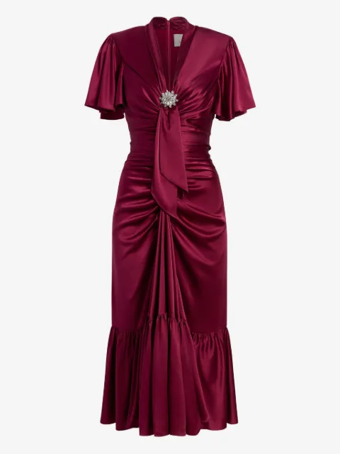Cinq A Sept Peeta brooch ruffled midi dress