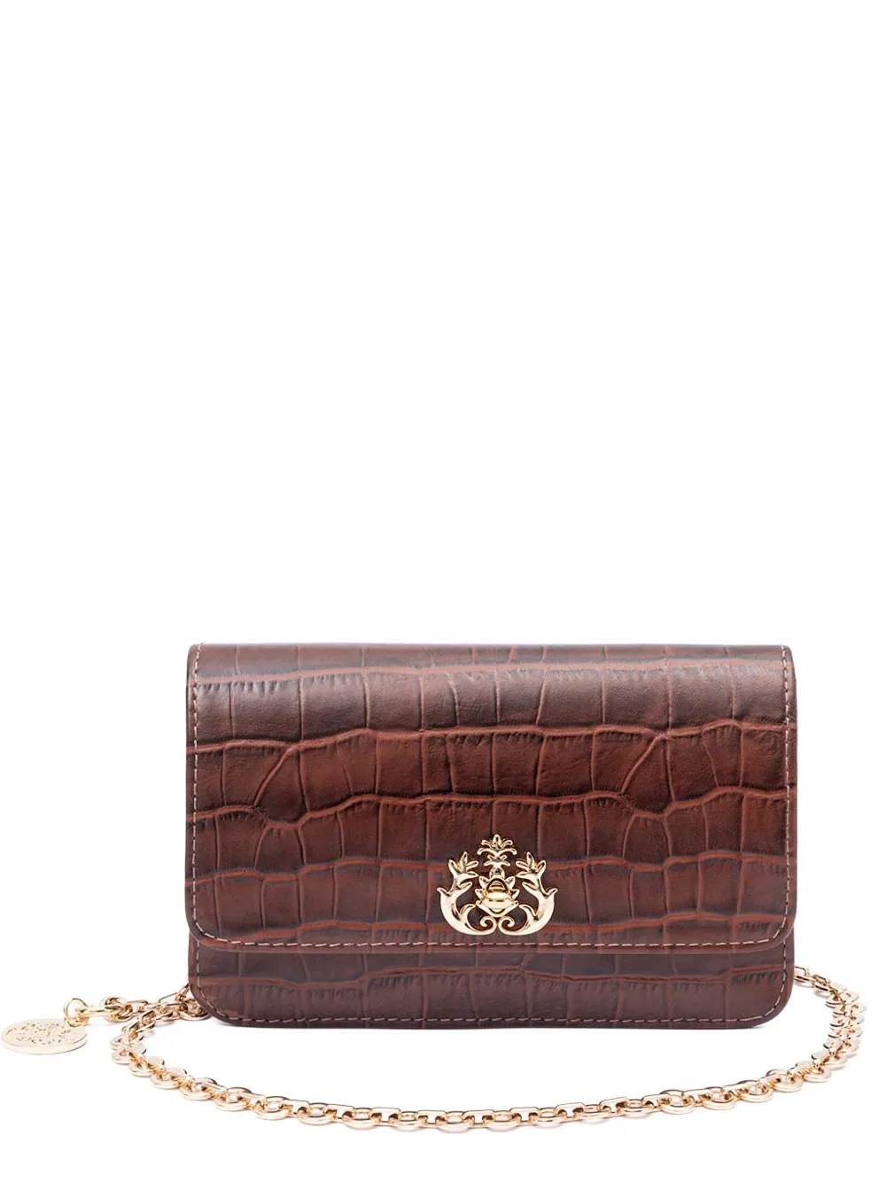&isla Croc-embossed Chain Shoulder Bag In Brown
