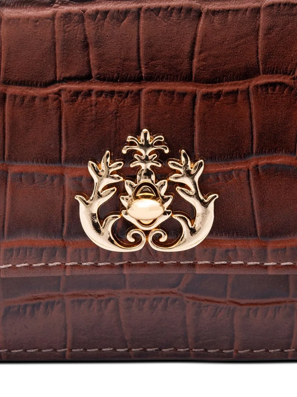 Isla Schoudertas met krokodillen-reliëf en ketting Bruin