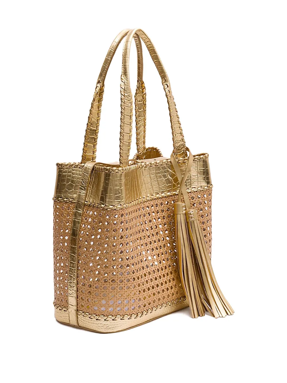 &isla Sextavada Woven Tassel Shoulder Bag In Neutral
