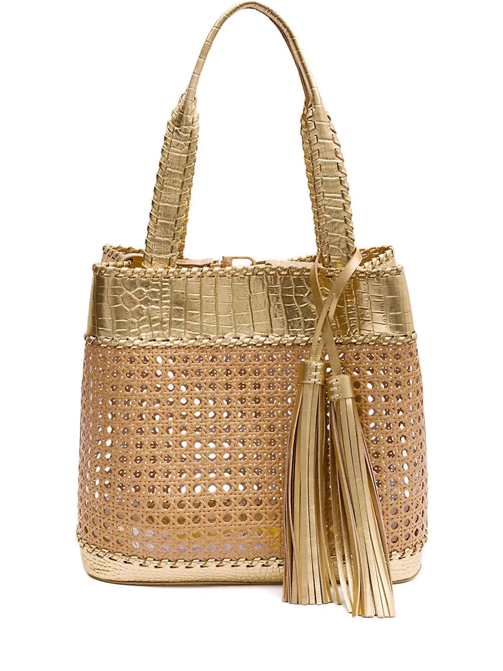 &isla Sextavada Woven Tassel Shoulder Bag In Neutral