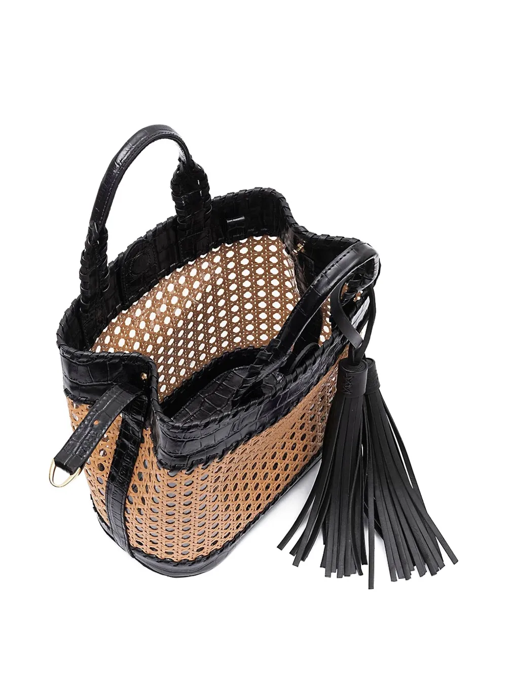&isla Medium Woven Tassel Tote Bag In Burgundy