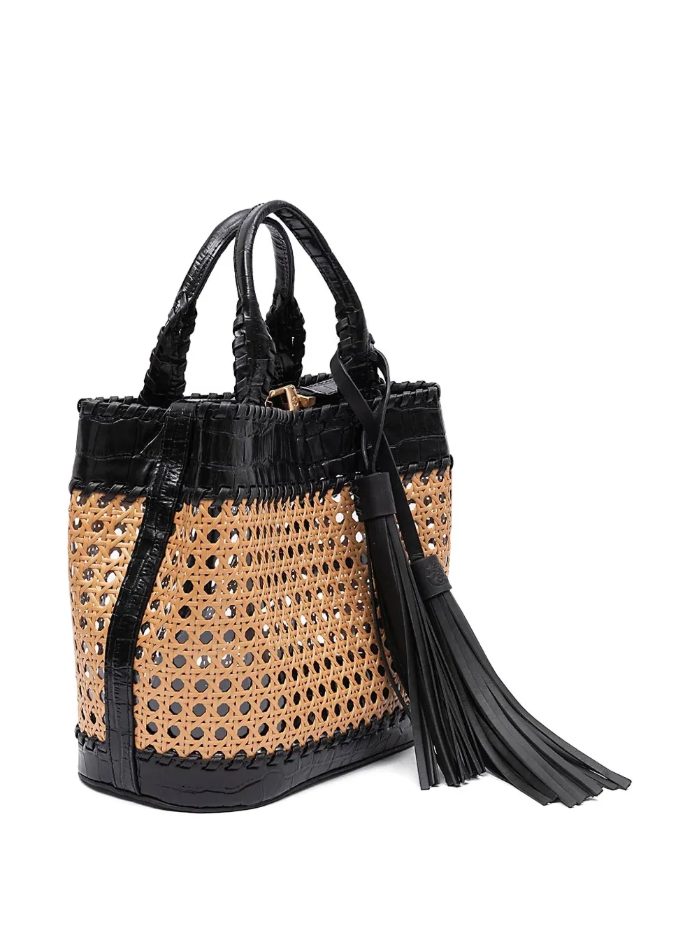 &isla Medium Woven Tassel Tote Bag In Burgundy