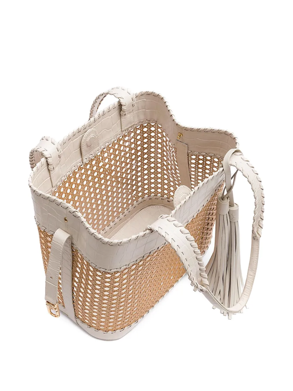&isla Sextavada Croc-embossed Tassel Shoulder Bag In Neutral