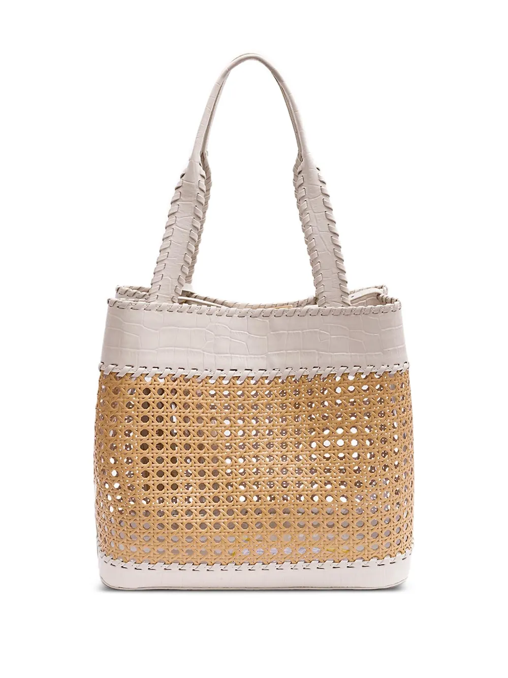 Isla Sextavada croc-embossed tassel shoulder bag - Beige