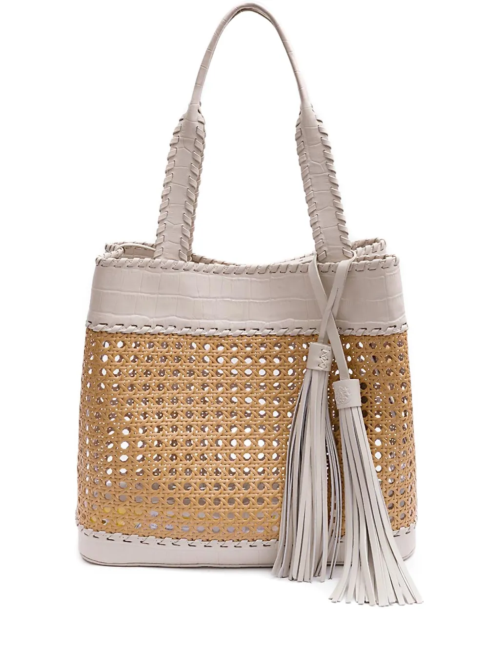 &isla Sextavada Croc-embossed Tassel Shoulder Bag In Neutral
