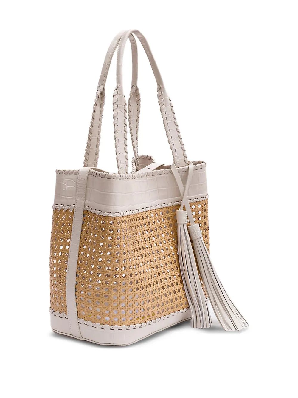 &isla Sextavada Croc-embossed Tassel Shoulder Bag In Neutral
