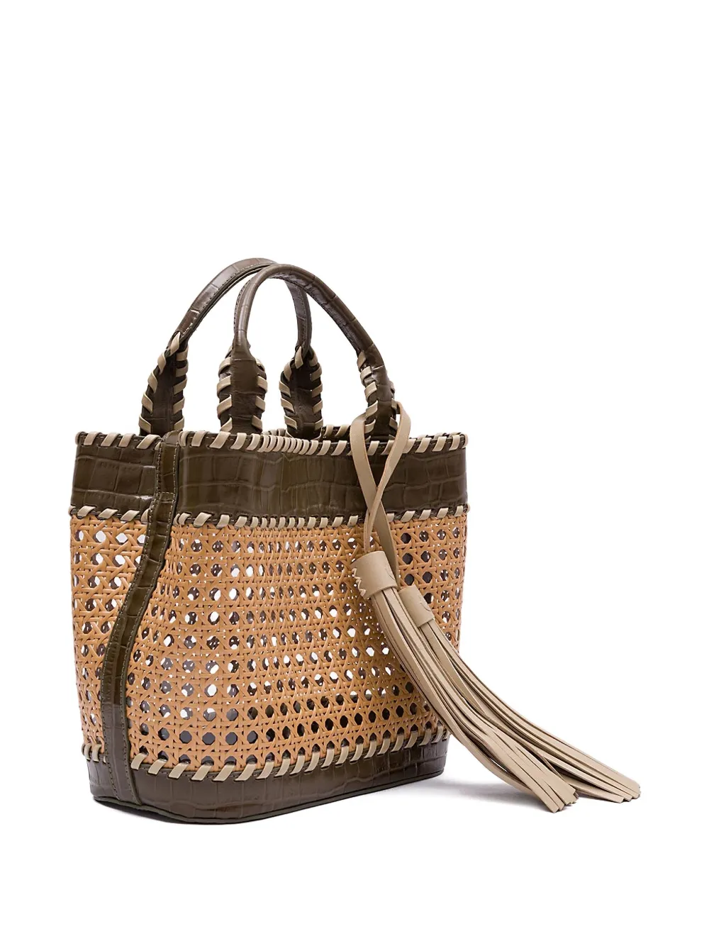 &isla Medium Sextava Woven Tassel Tote Bag In Neutral