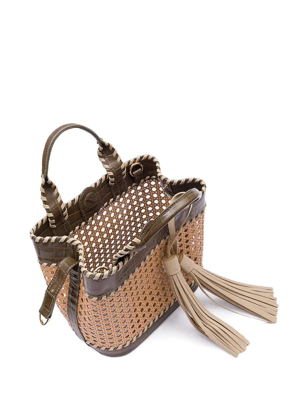 &isla Medium Sextava Woven Tassel Tote Bag In Neutral