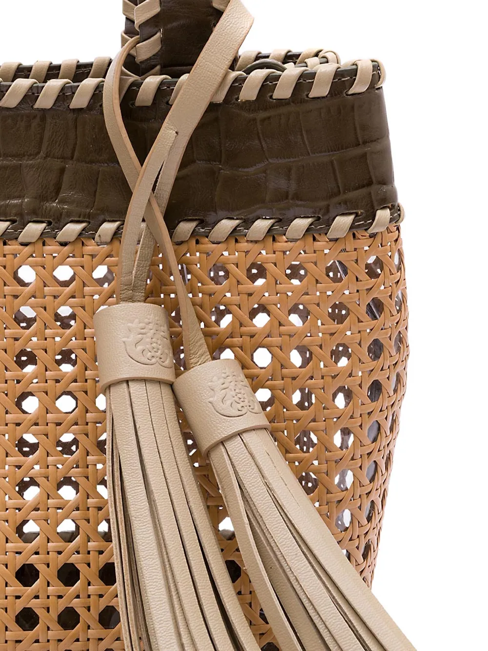 &isla Medium Sextava Woven Tassel Tote Bag In Neutral