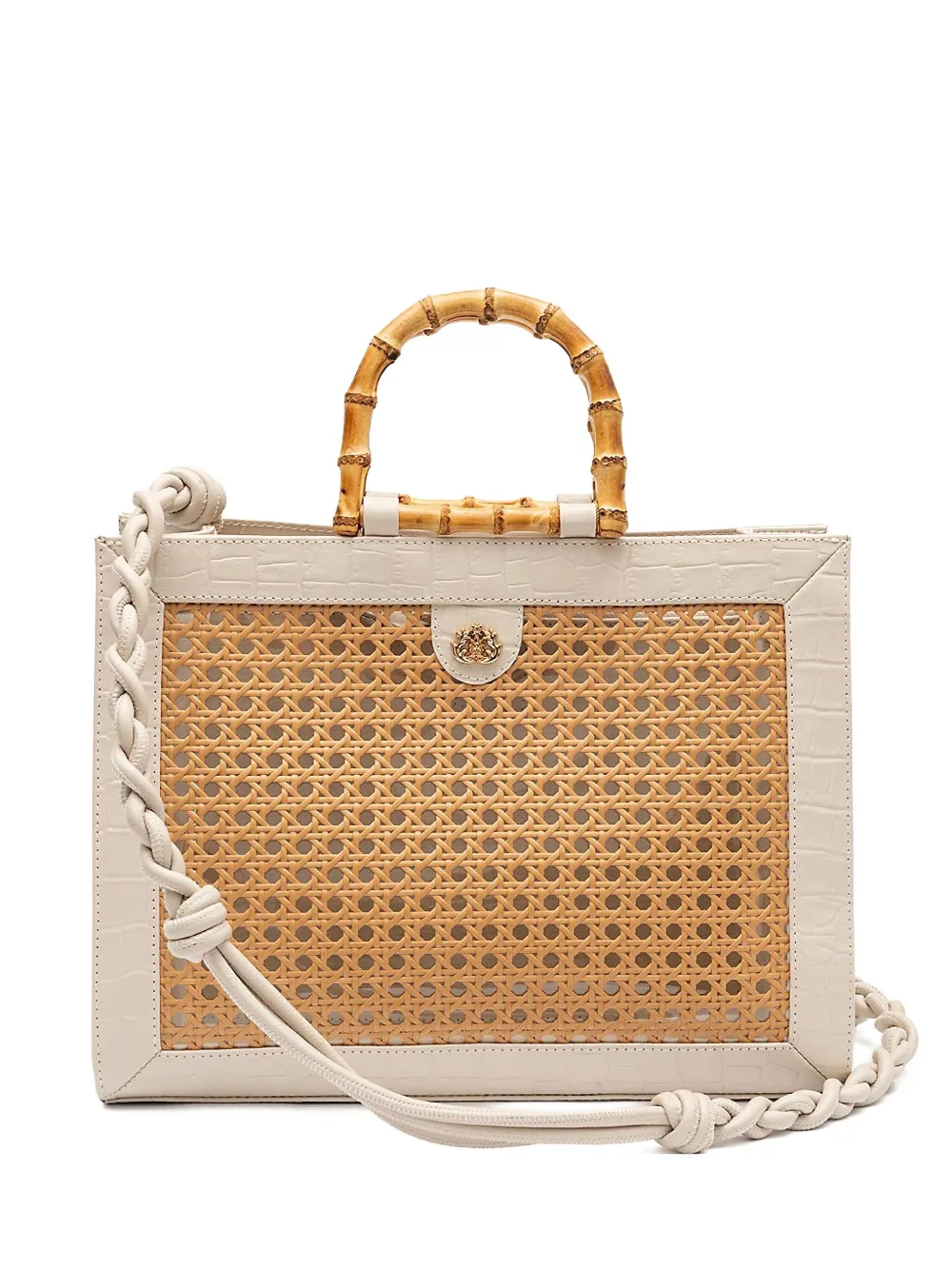 &isla Maxi Diana Croc-embossed Rattan Tote Bag In Orange