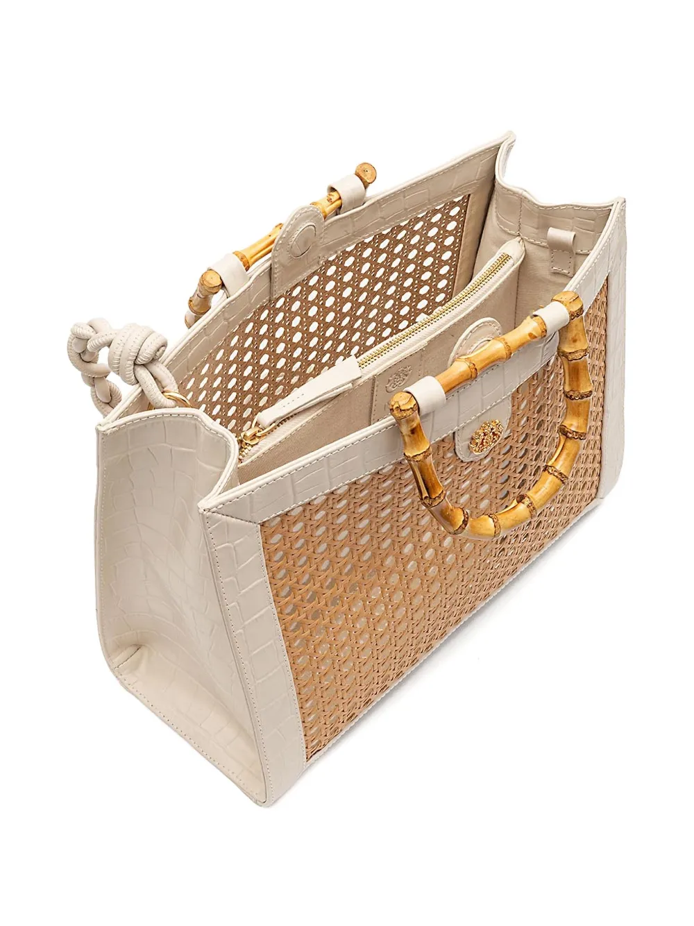 &isla Maxi Diana Croc-embossed Rattan Tote Bag In Orange