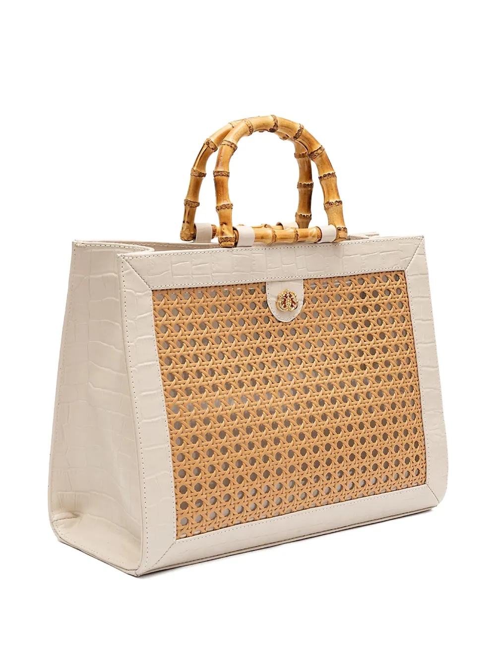 &isla Maxi Diana Croc-embossed Rattan Tote Bag In Orange
