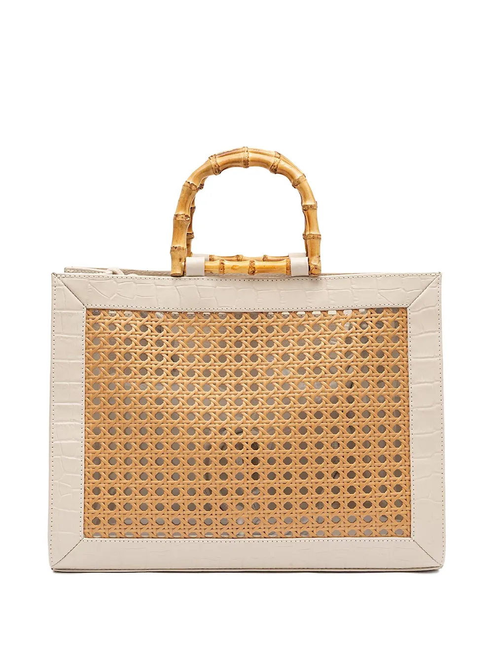 Isla Maxi Diana croc-embossed rattan tote bag - Beige