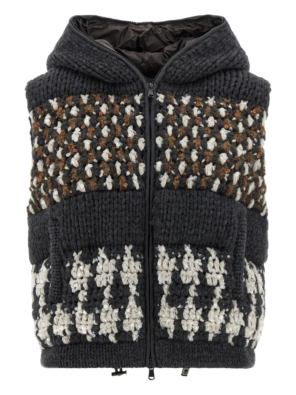 Brunello Cucinelli Sequin Hooded Opera Vest In Black