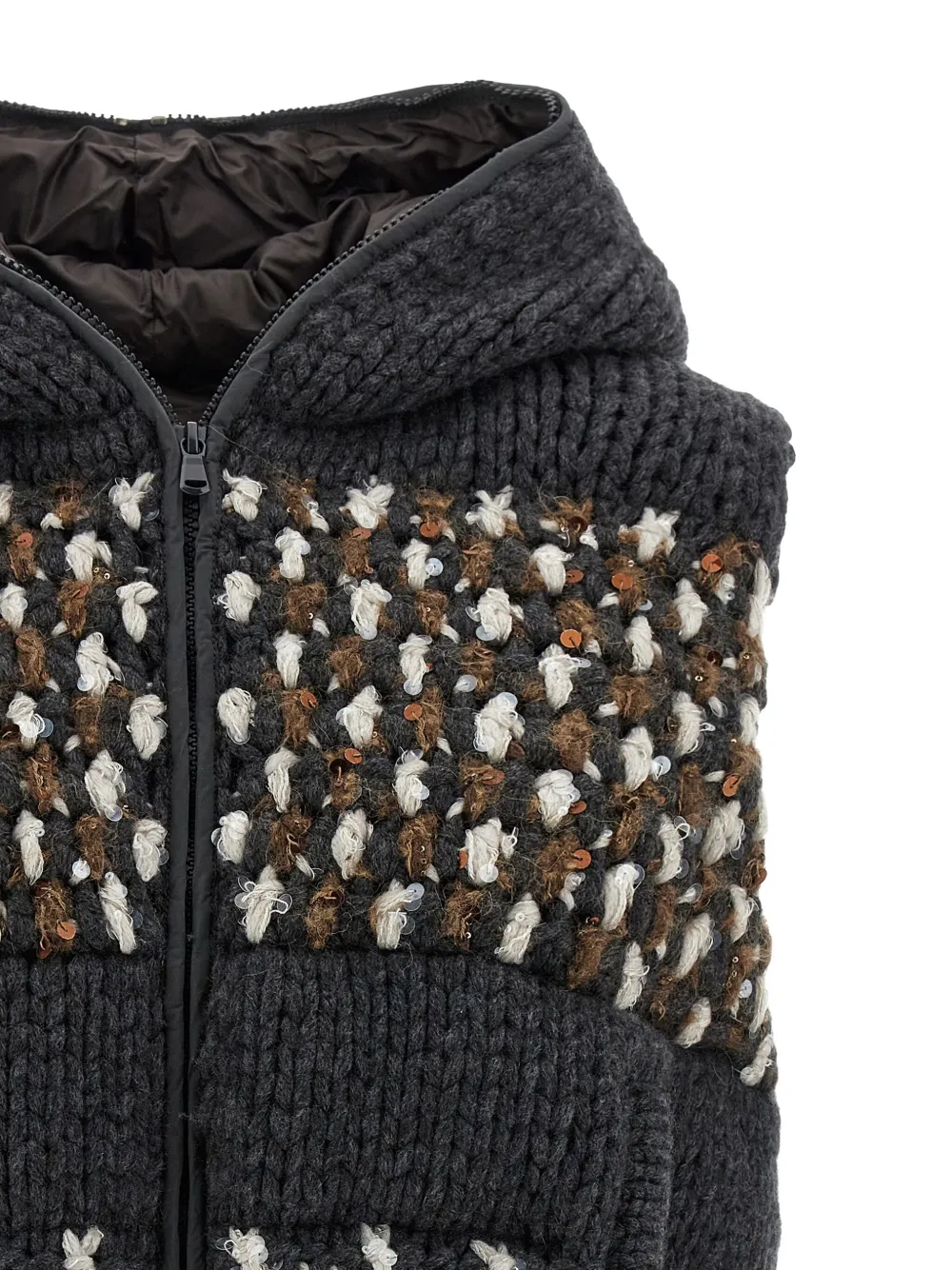 Brunello Cucinelli Sequin Hooded Opera Vest In Black