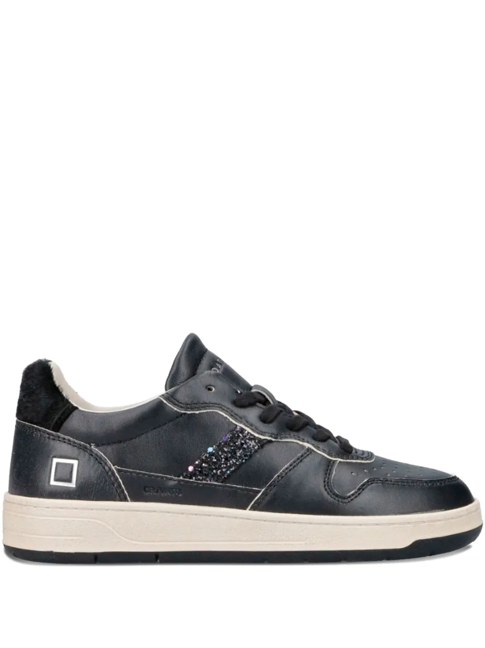 Date Vintage Black Low-top Sneakers With Glitter Side Stripe In Black