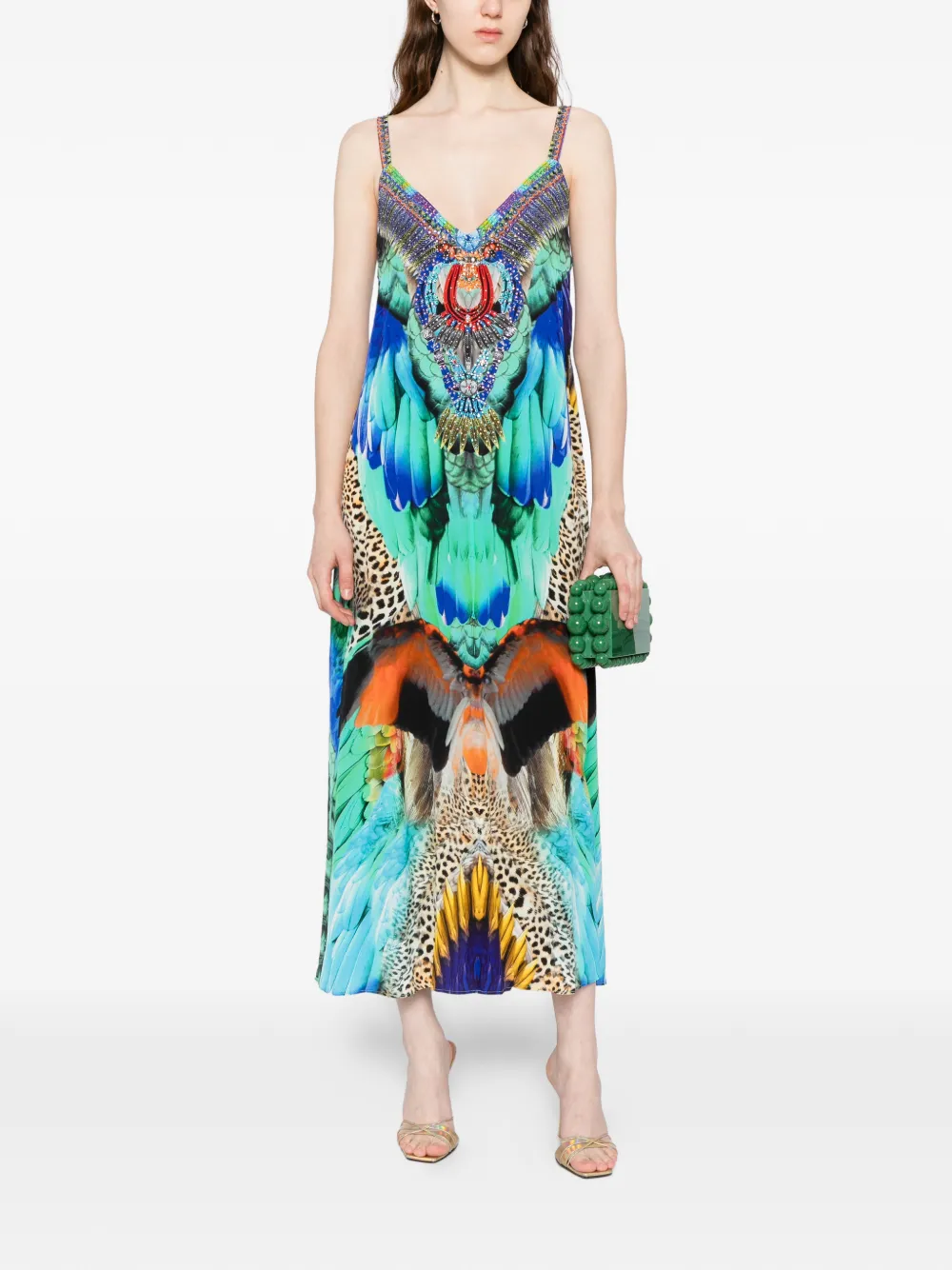 Camilla graphic-print midi dress - Groen