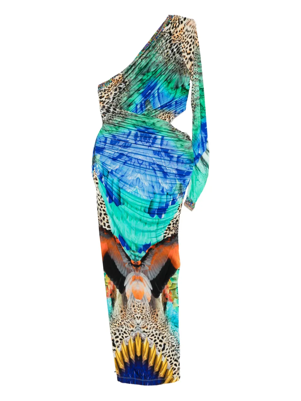 Camilla graphic-print one-shoulder dress - Blu