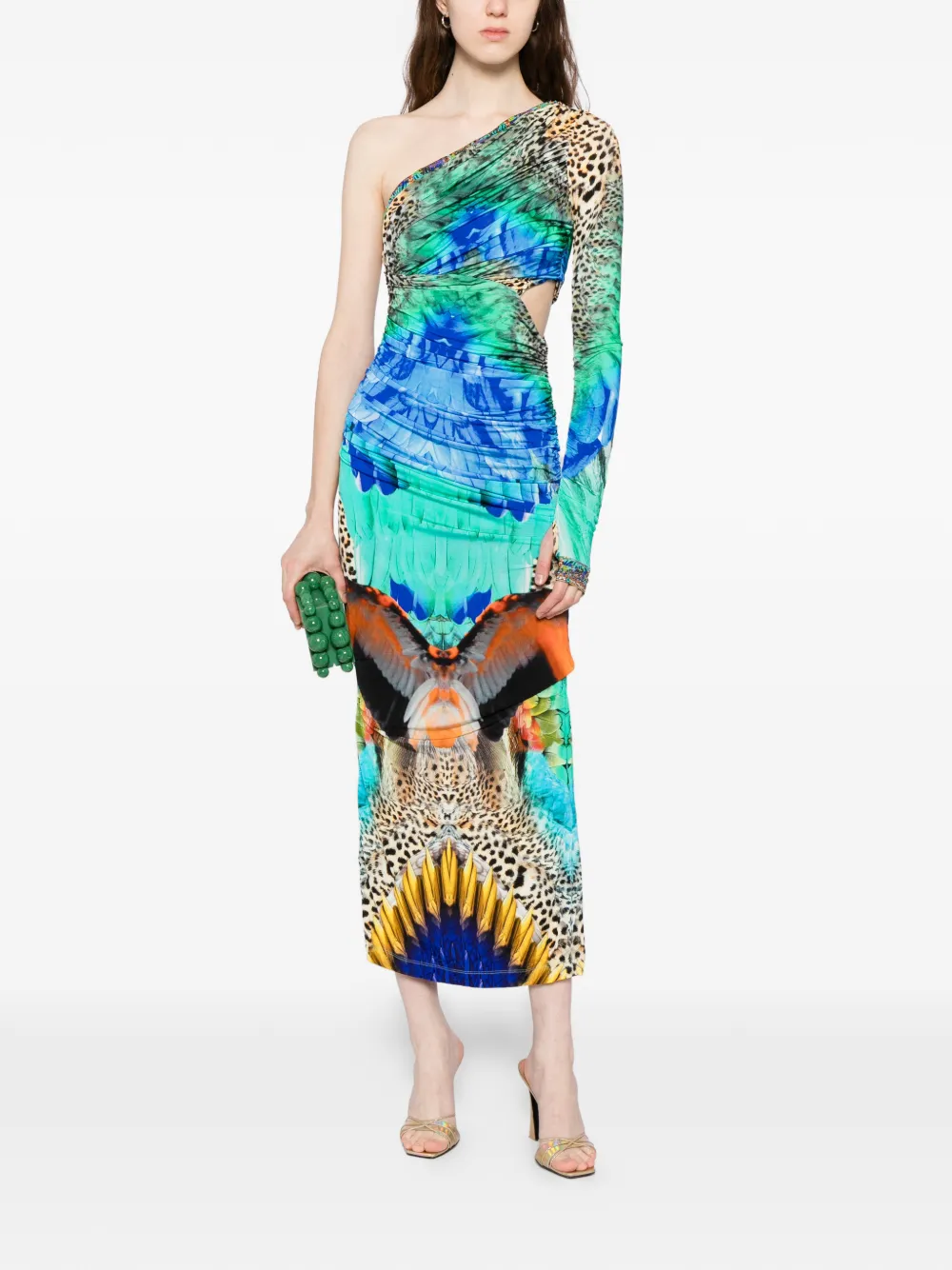 Camilla graphic-print one-shoulder dress - Blauw