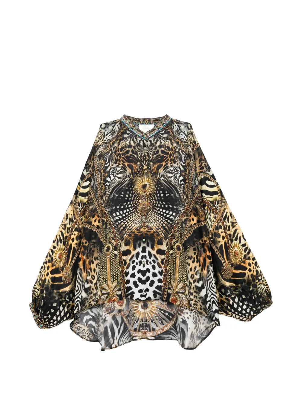 Camilla mandarin collar cold shoulder blouse - Marrone