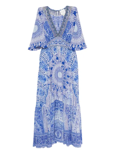 Camilla graphic-print ruffled-hem dress