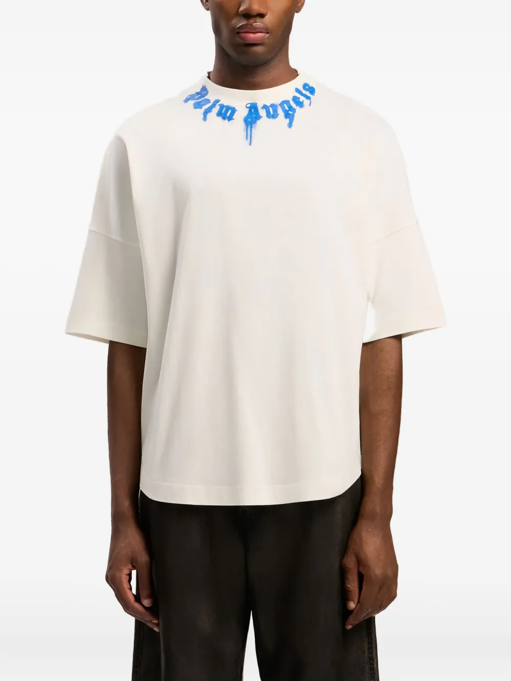 Palm Angels Curved-logo Cotton T-shirt In White