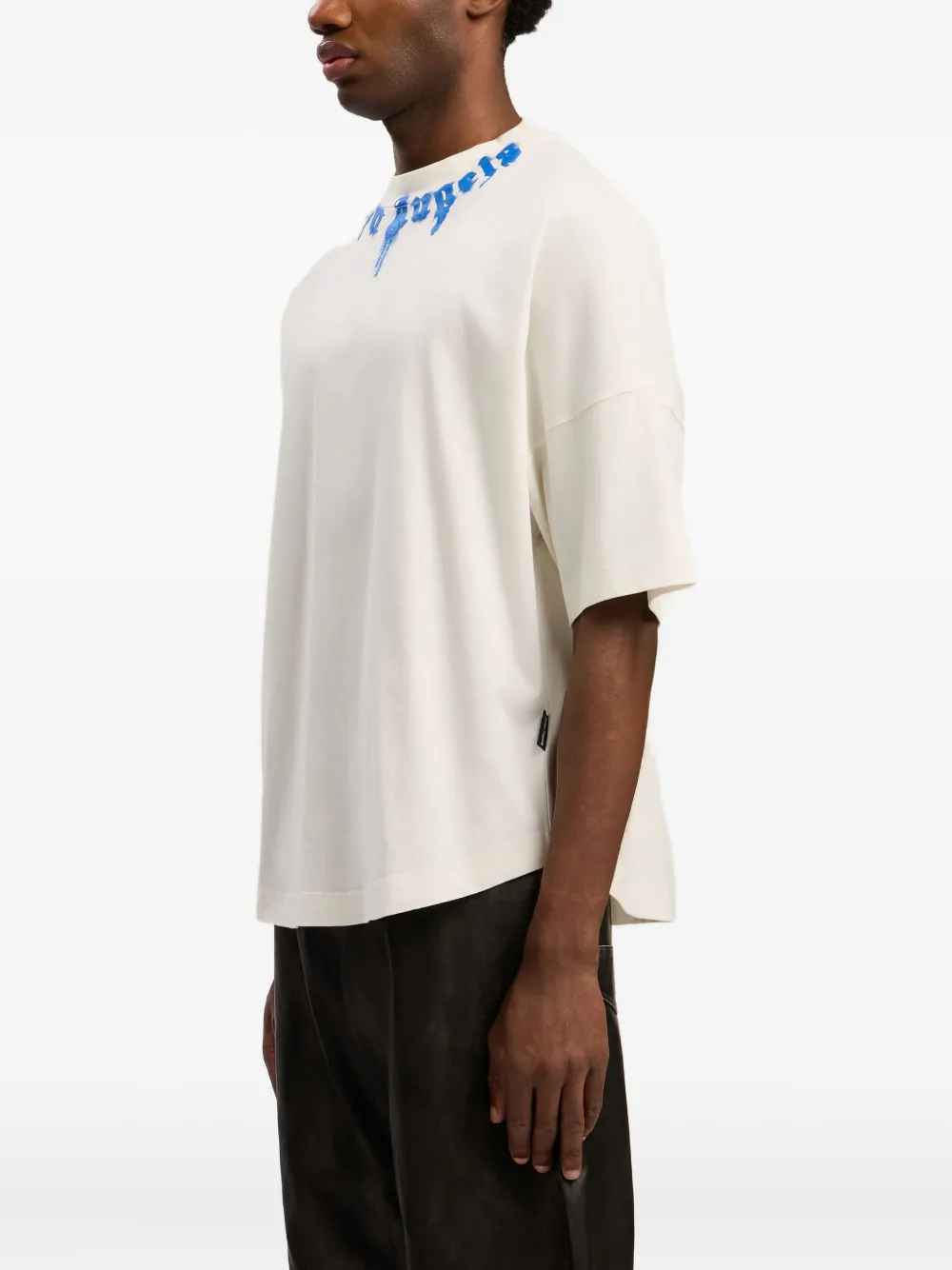 Palm Angels Curved-logo Cotton T-shirt In White