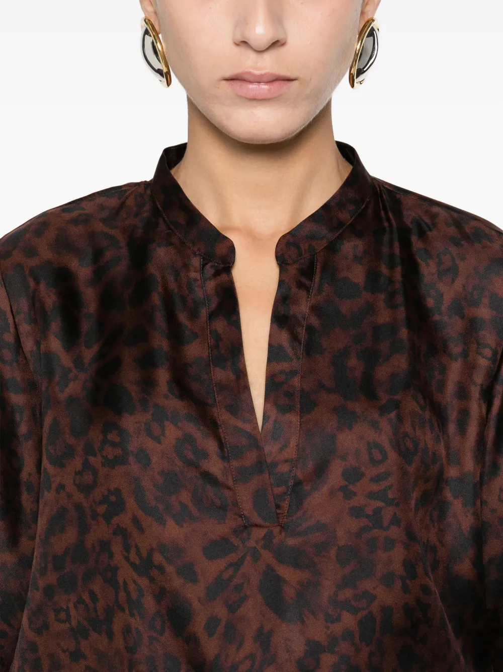 Caliban Animal-print Blouse In Brown