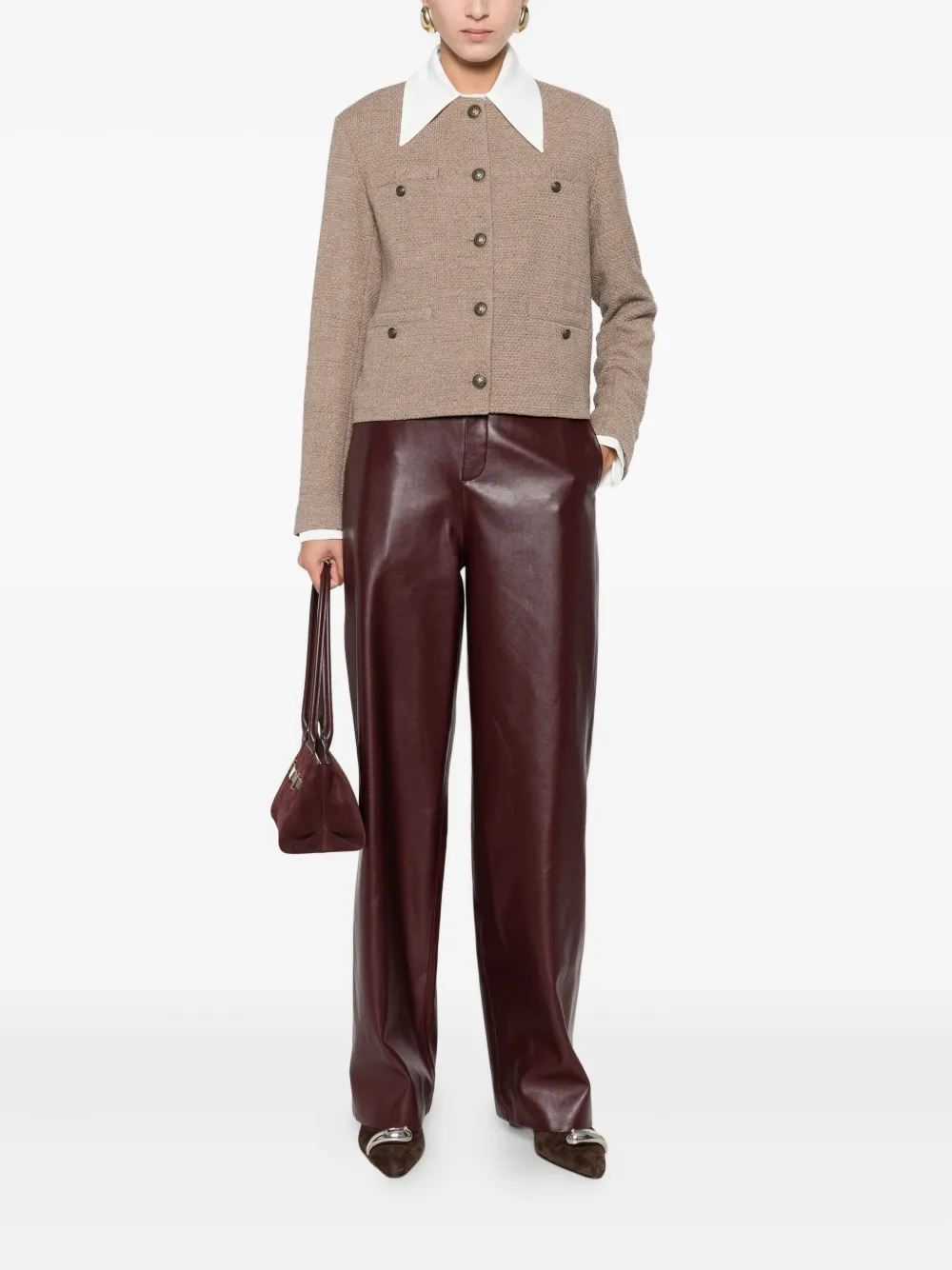 Circolo 1901 Round-neck Tweed Jacket In Brown
