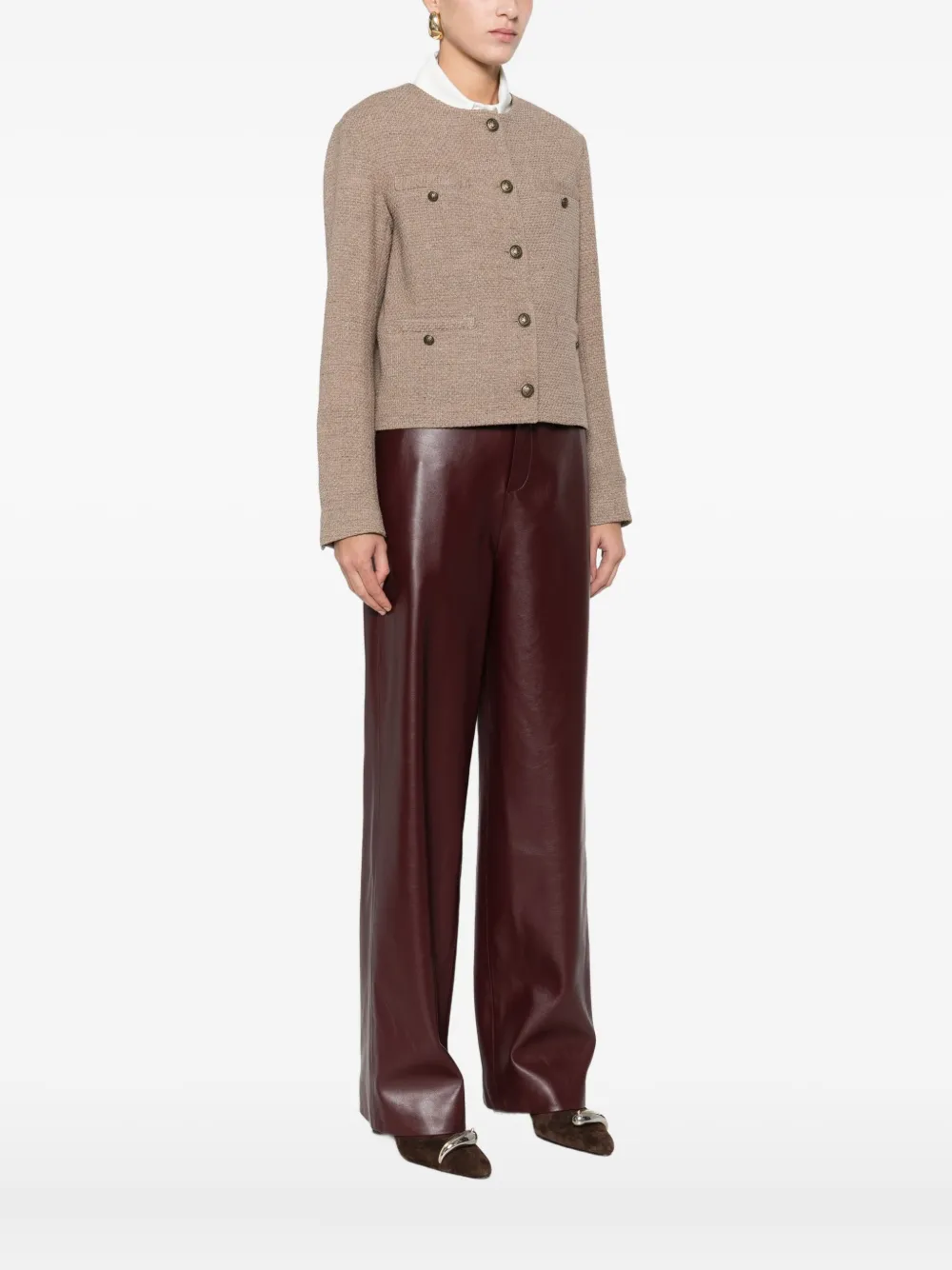 Circolo 1901 Round-neck Tweed Jacket In Brown