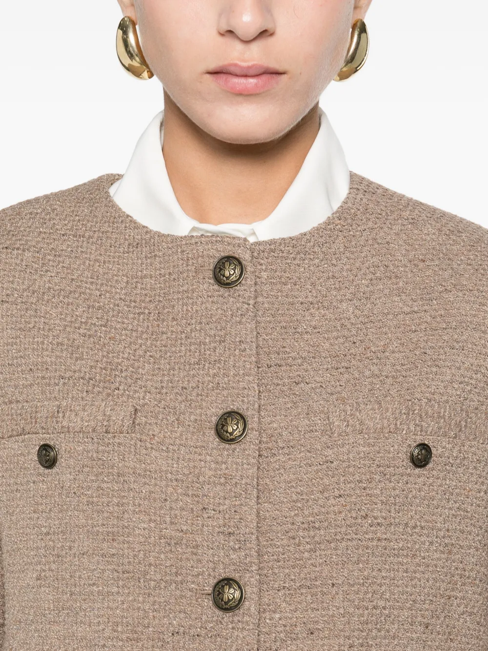 Circolo 1901 Round-neck Tweed Jacket In Brown