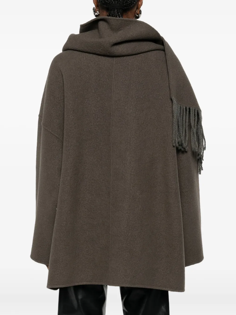 Isabelle Blanche Fringed Scarf-detail Coat In Green