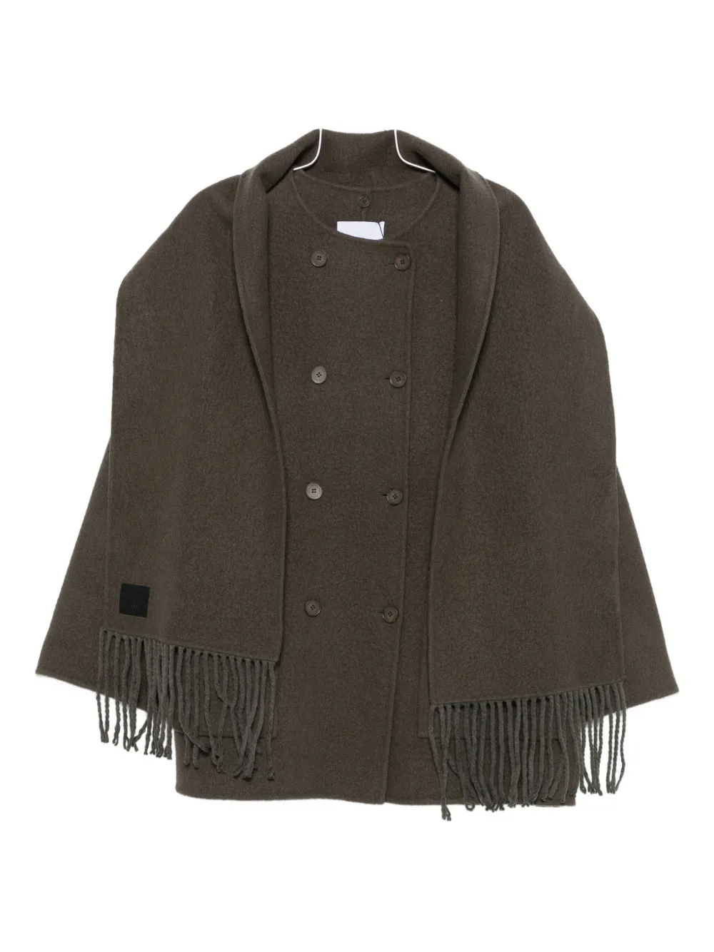 Isabelle Blanche Fringed Scarf-detail Coat In Green