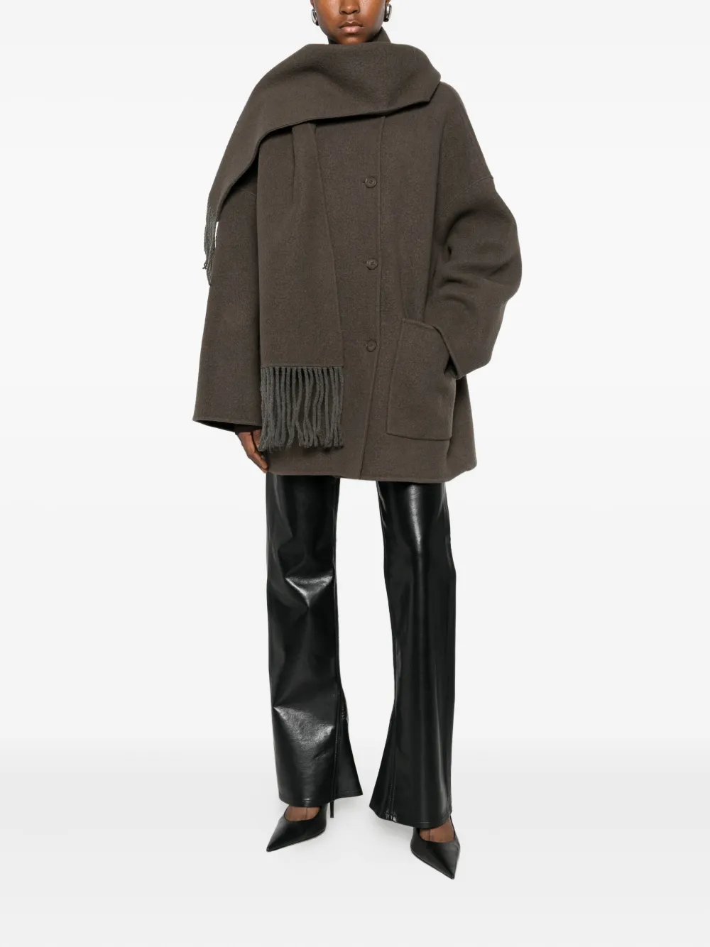 Isabelle Blanche Fringed Scarf-detail Coat In Green