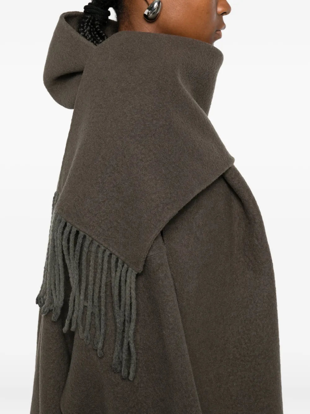 Isabelle Blanche Fringed Scarf-detail Coat In Green