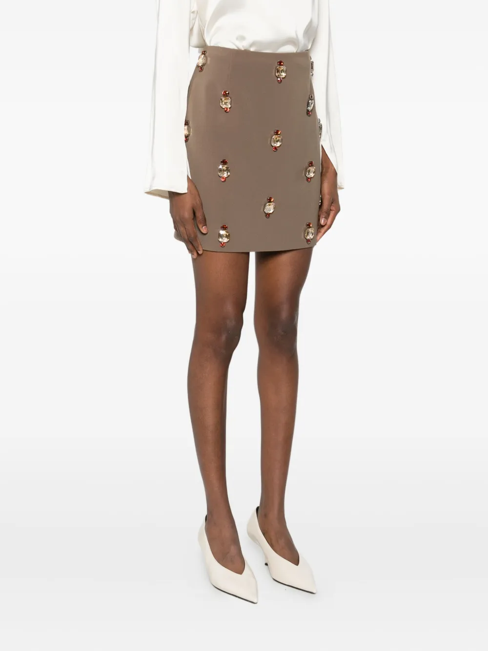 Isabelle Blanche Crystal-embellished Mini Skirt In Brown