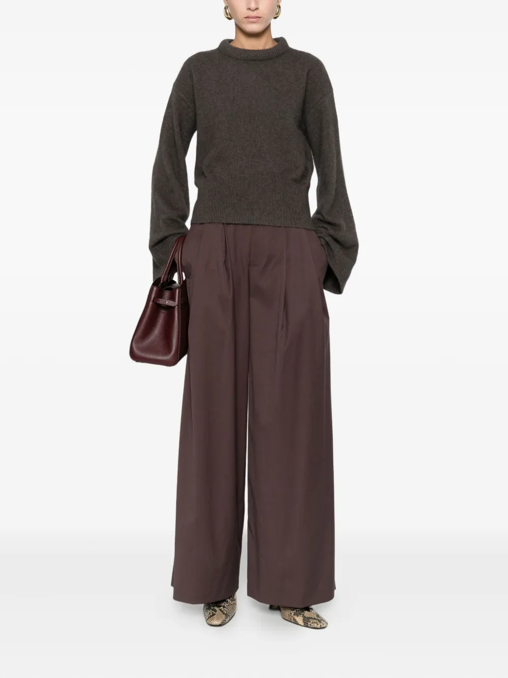 Isabelle Blanche Flared-sleeve Sweater In Brown