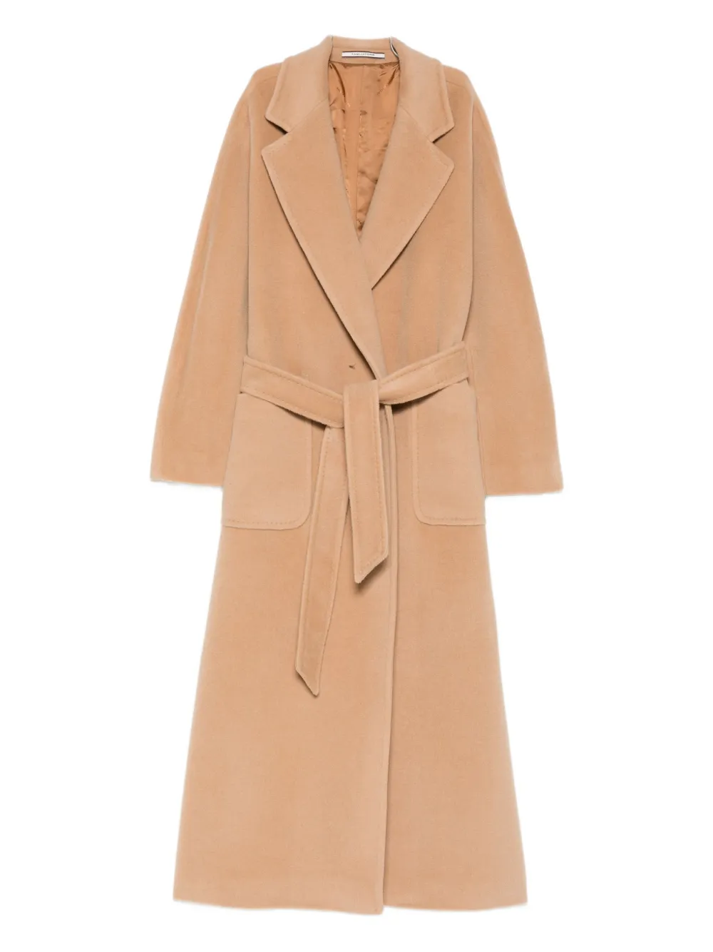 Tagliatore Long Wool Coat With Belt And Pockets In Neutral