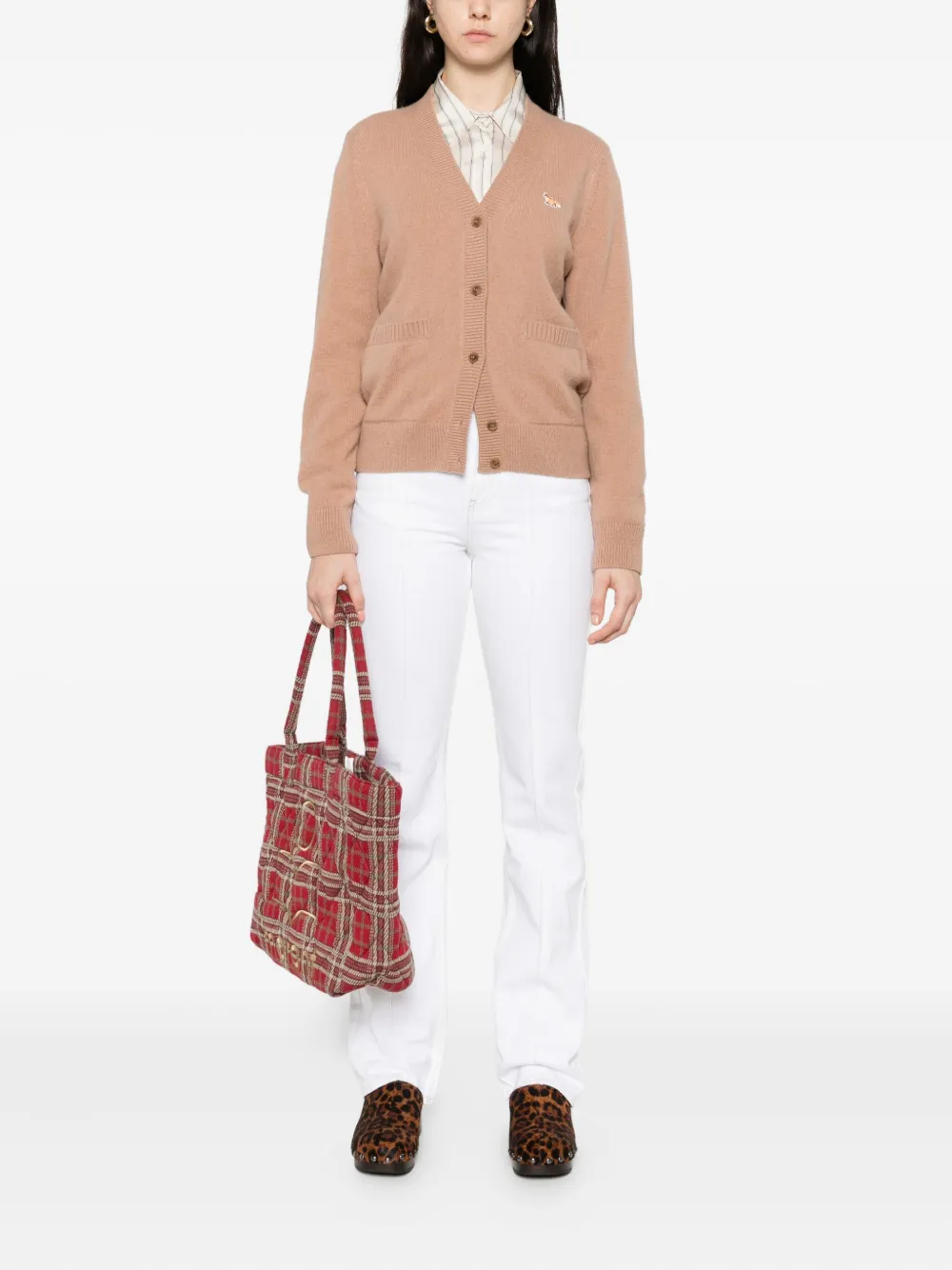 Maison Kitsuné Baby Fox Wool Cardigan In Neutral